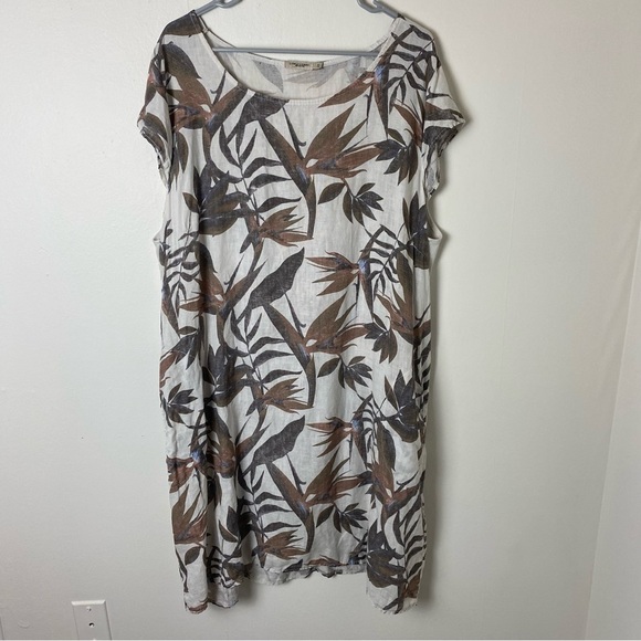 Lungo L’arno Linen Made In Italy Botanical Tropical Print Dress - Picture 2 of 12